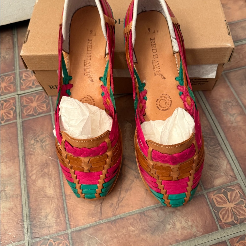 Woven Leather Loafers - Pink, Green, and Tan